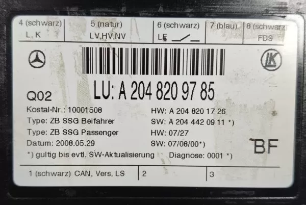 MERCEDES-BENZ C-CLASS C200 W204 FRONT RIGHT SEAT CONTROL MODULE A2048209785 7-14 - Image 8