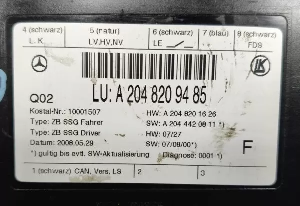 MERCEDES-BENZ C-CLASS C200 W204 FRONT RIGHT SEAT CONTROL MODULE A2048209485 7-14 - Image 8