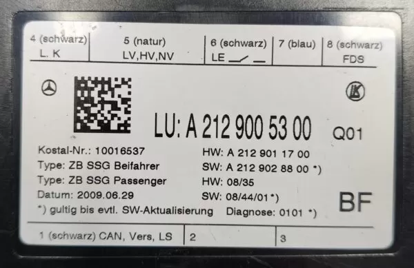 MERCEDES-BENZ E-CLASS E220 W212 FRONT RIGHT SEAT CONTROL MODULE A2129005300  9-16 - Image 8