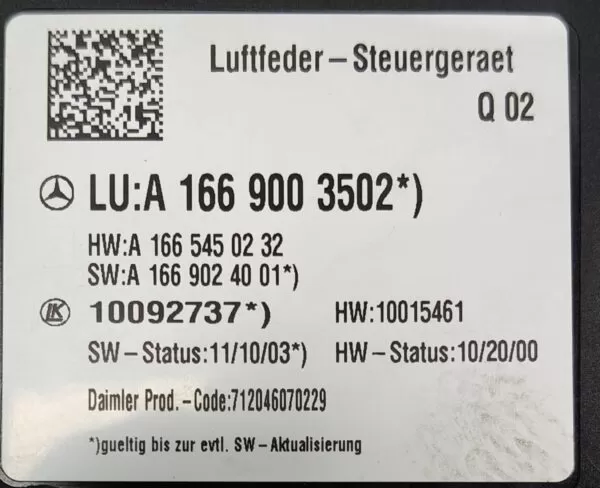  MERCEDES-BENZ ML350 AIRMATIC SUSPENSION CONTROL MODULE A1669003502 2005-2012 - Image 4