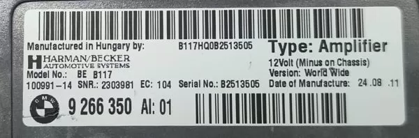 BMW 5 SERIES F10 RADIO SOUND AMPLIFIER  9266350 2010-2017 - Image 7
